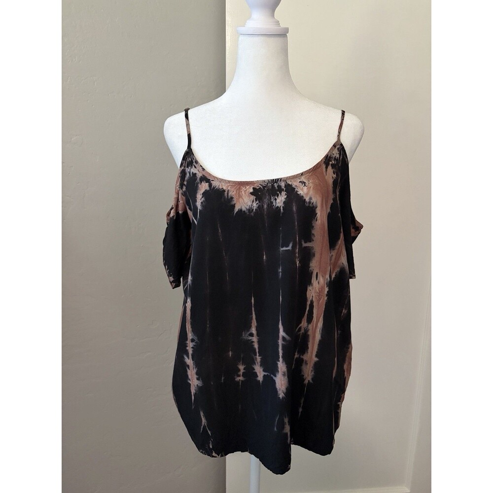 Rock & Republic 100% Rayon Medium Tie Dye Top Cold Shoulder Boho Festival Indie